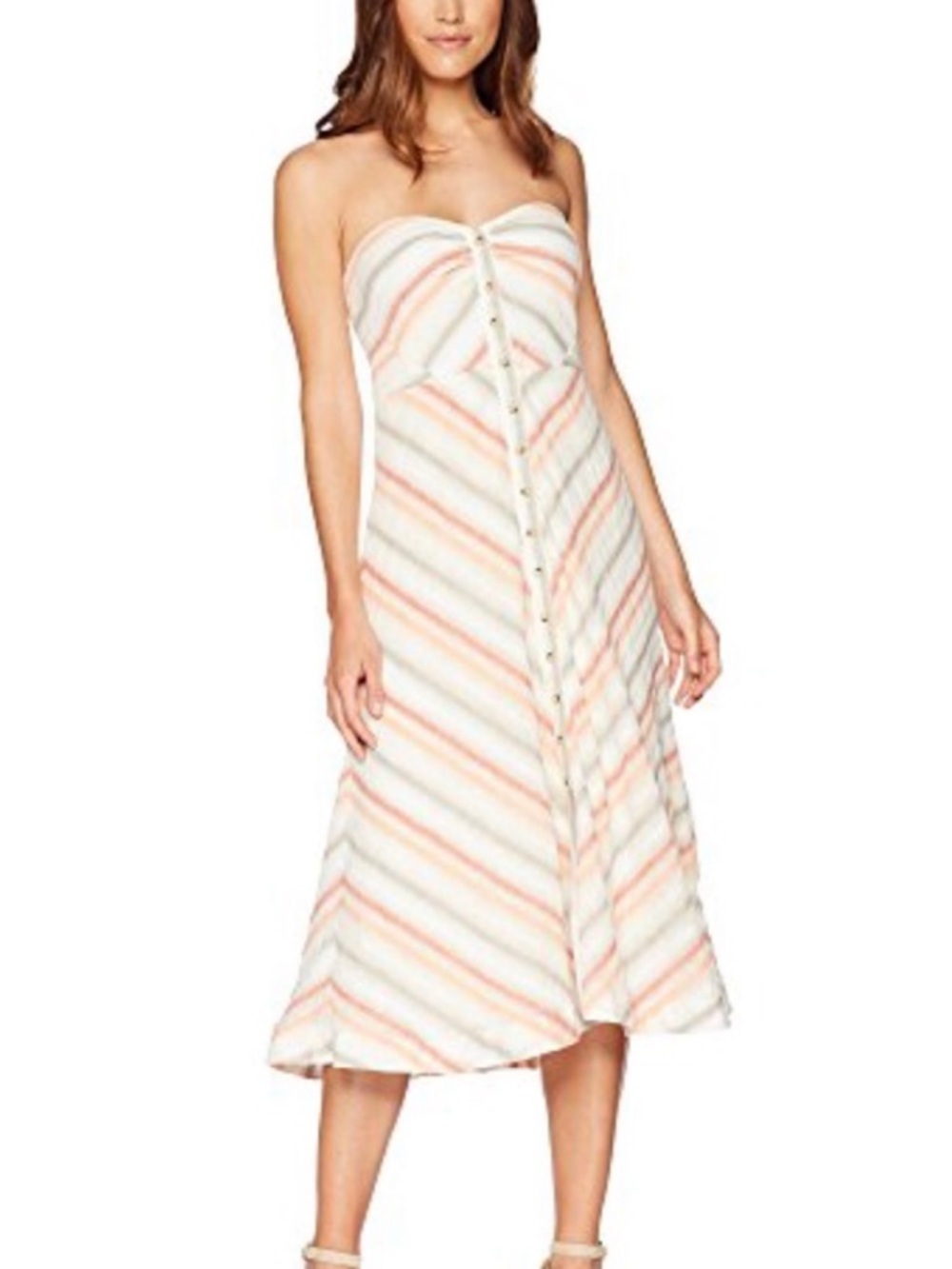 Free People Striking Striped Strapless Button-Front Midi Dress
